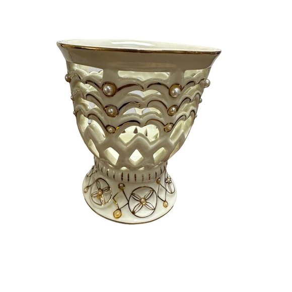 Ivory Other - Formalities by Baum Bros Vase Ivory and Pearl Collection Golden‎ Trimming